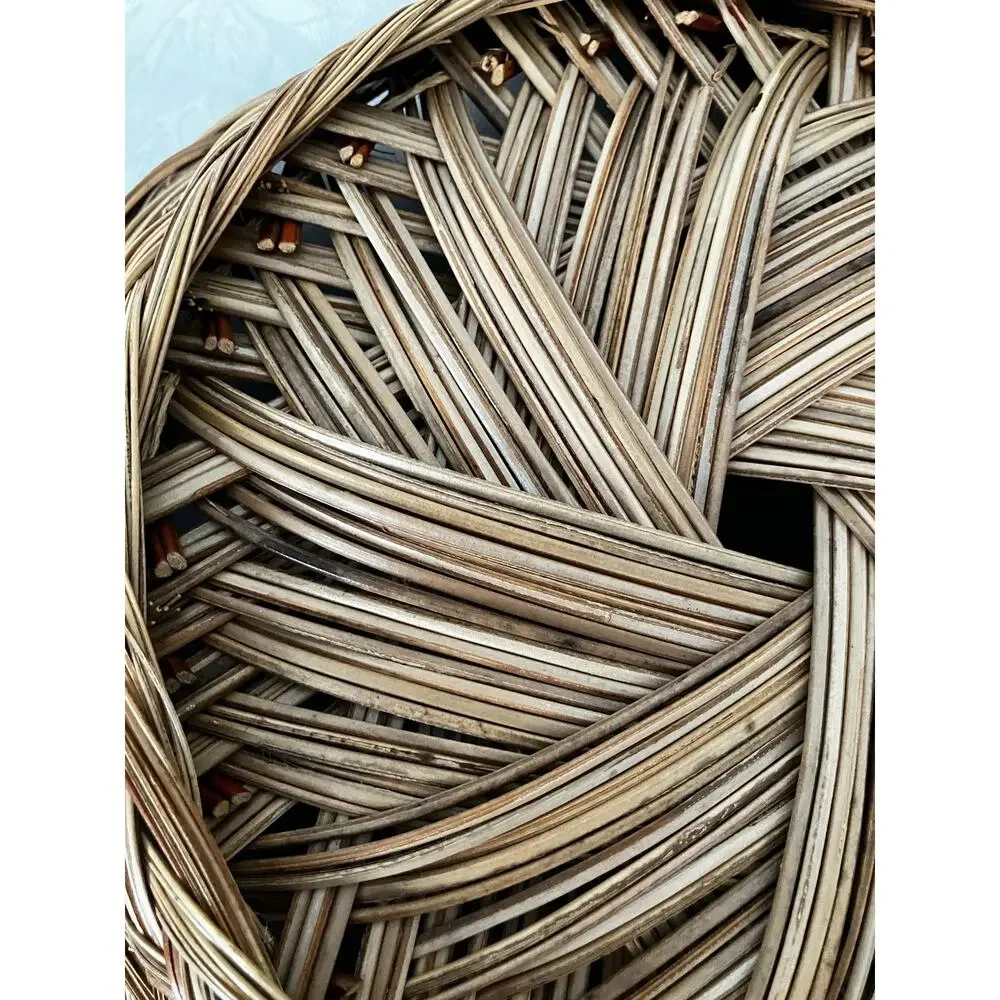 Vintage Woven Reed Bread Basket Round Handwoven Brown Tan Cream 13